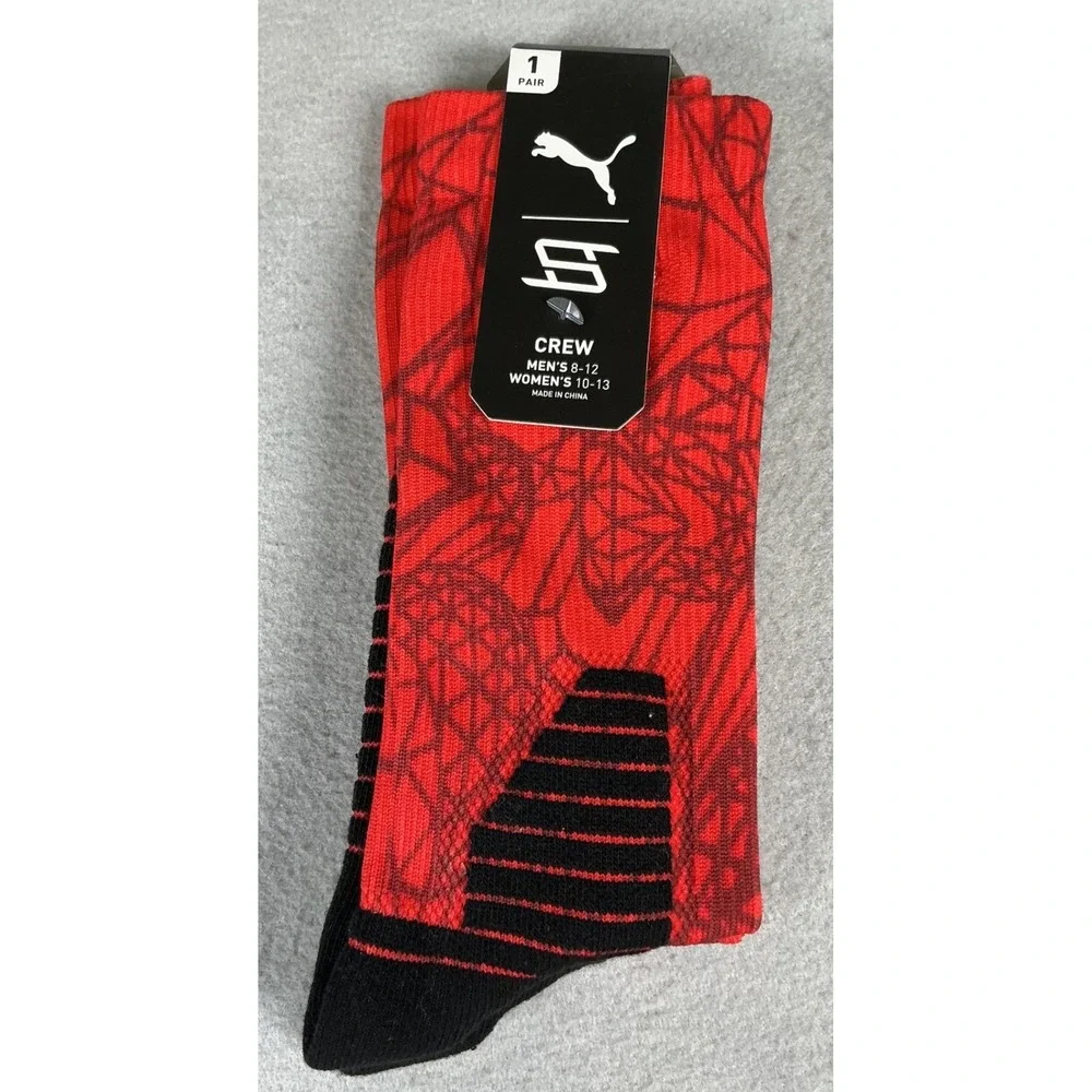 PUMA Crew Socks Red Black Geometric Athletic Basketball Size 8-12‎ NWT